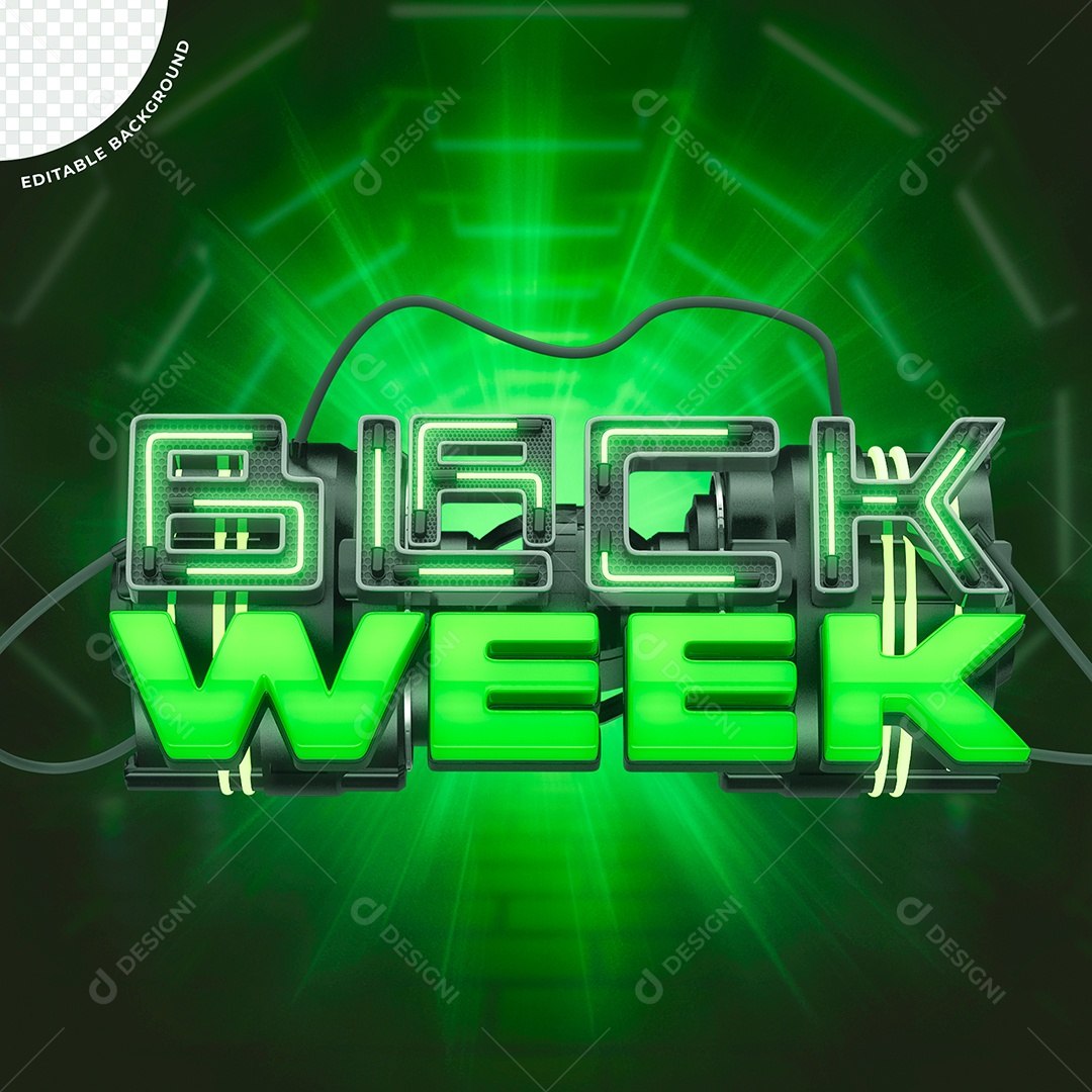 Selo 3D Verde Black Week Para Composição PSD