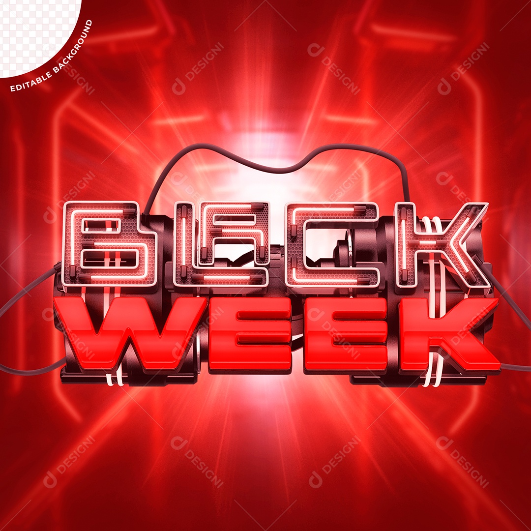 Selo 3D Vermelho Black Week Para Composição PSD