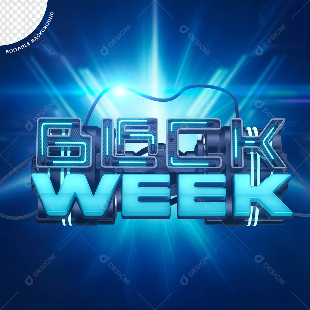 Selo 3D Azul Black Week Para Composição PSD