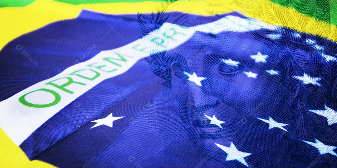 Dinheiro brasileiro chamado Real e bandeira do conceito de imagem do Brasil