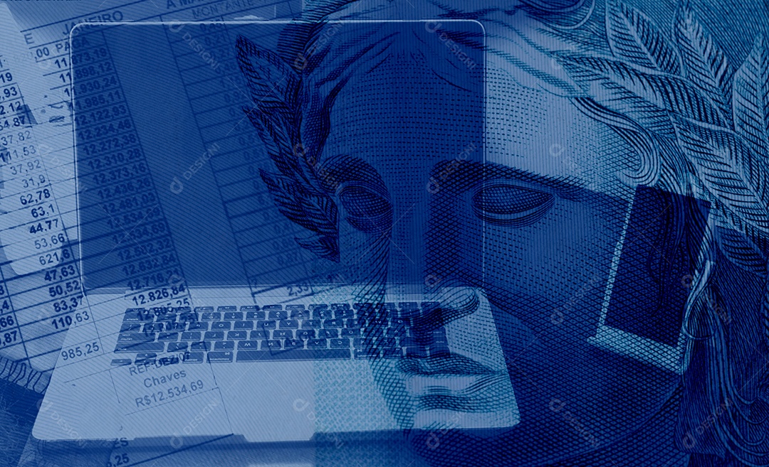 Negócio de conceito de economia brasileira com dinheiro calculadora efígie da república e caneta gráfico Notas bancárias Brasil