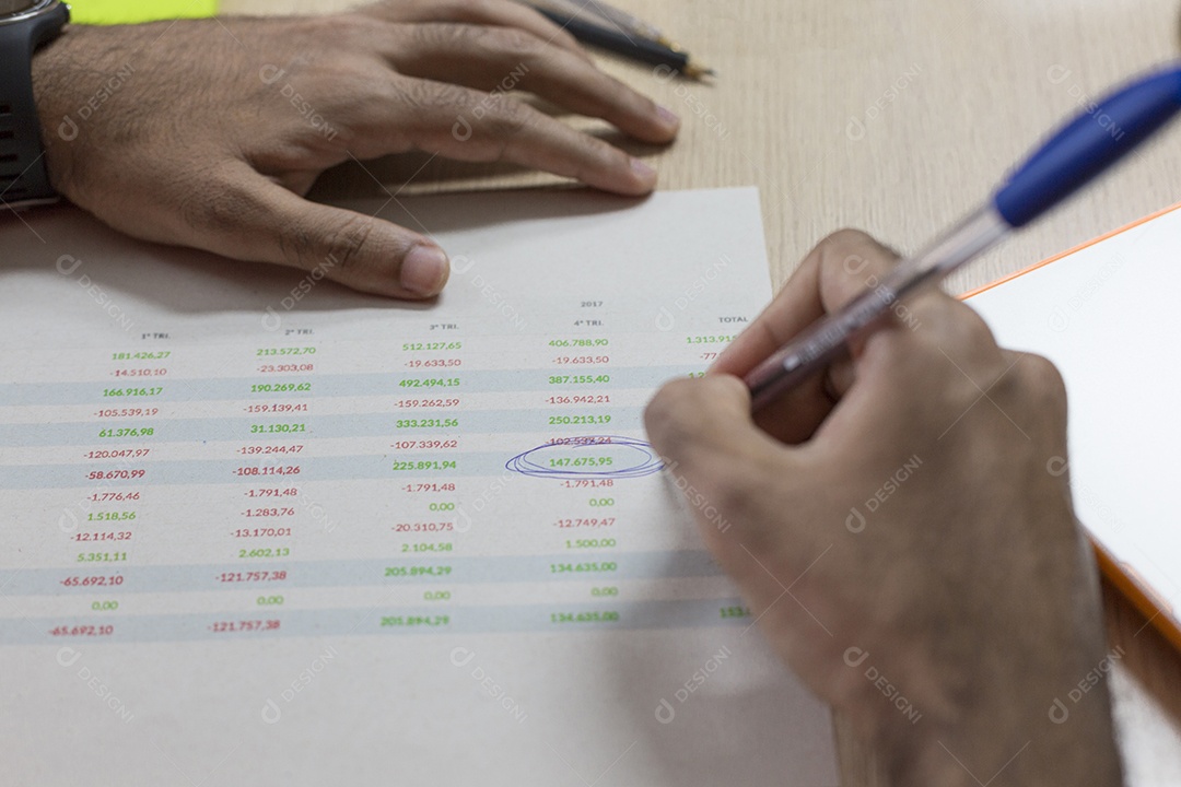 Controle financeiro concentre-se nas mãos e no gráfico de controle financeiro na mesa de escritório