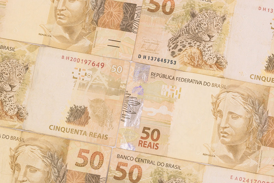 Fundo de dinheiro brasileiro. Contas chamadas de Real. Economia do Brasi