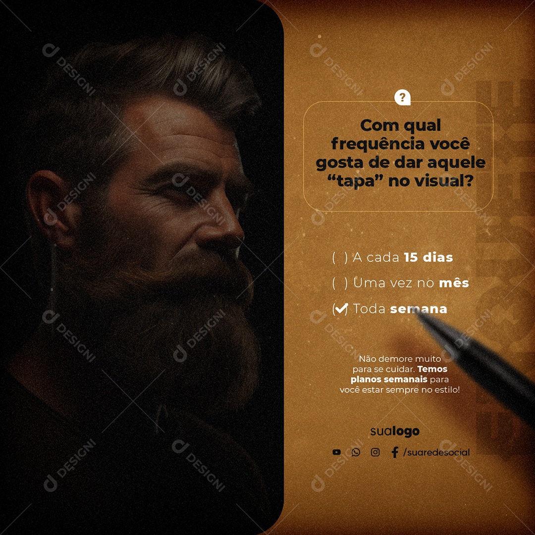 Barbearia Com Qual Frequência Você Gosta de Dar Aquele Tapa no Visual Social Media PSD Editável