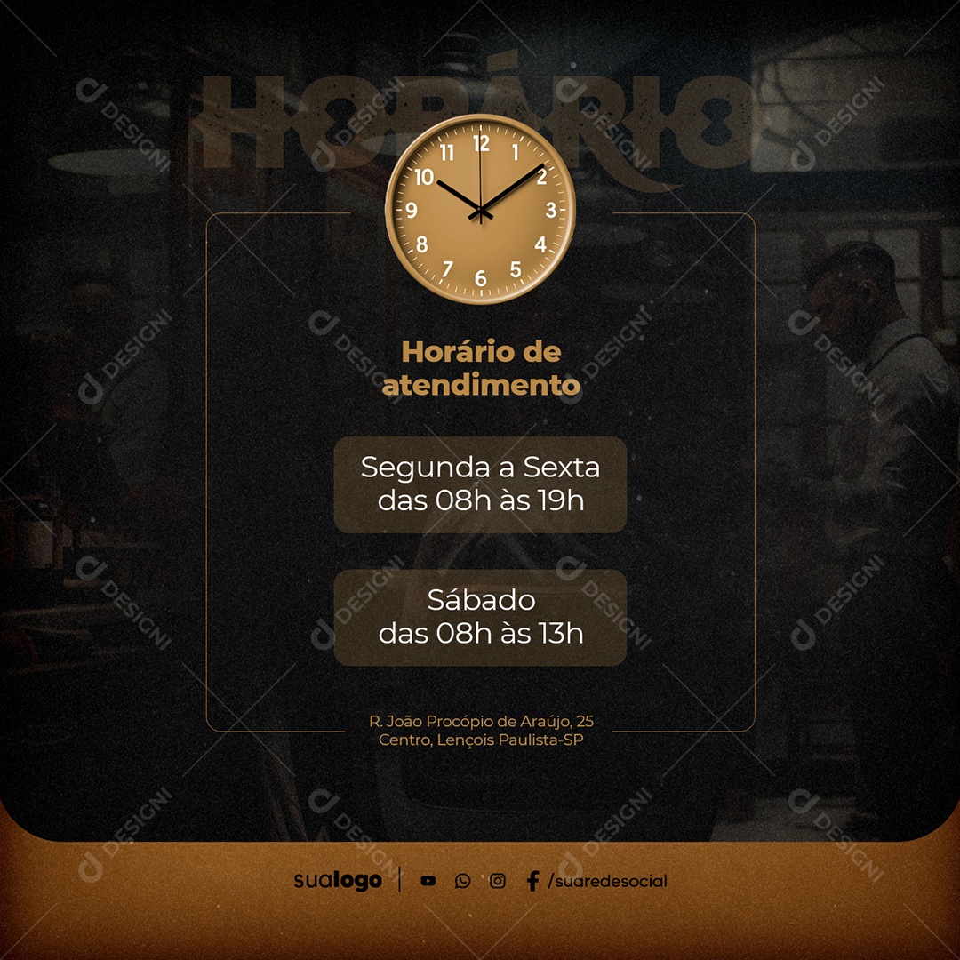 Barbearia Horário de Atendimento Segunda a Sexta Social Media PSD Editável