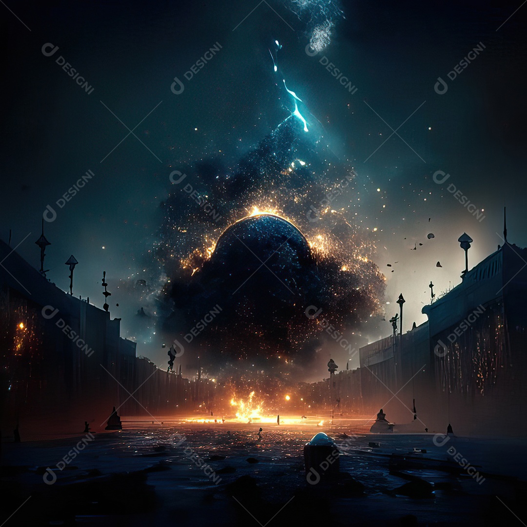 Asteroide atigindo cidade