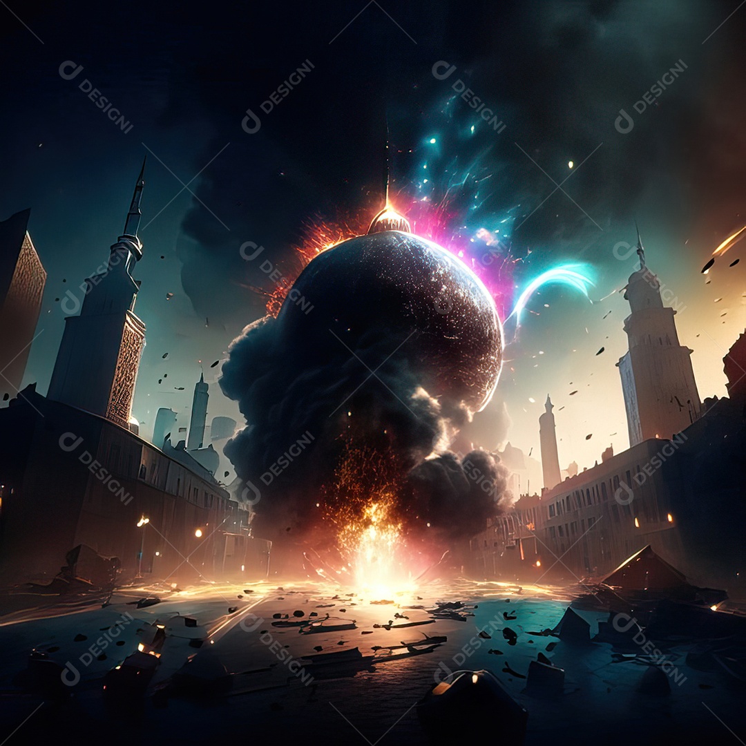 Asteroide atigindo cidade