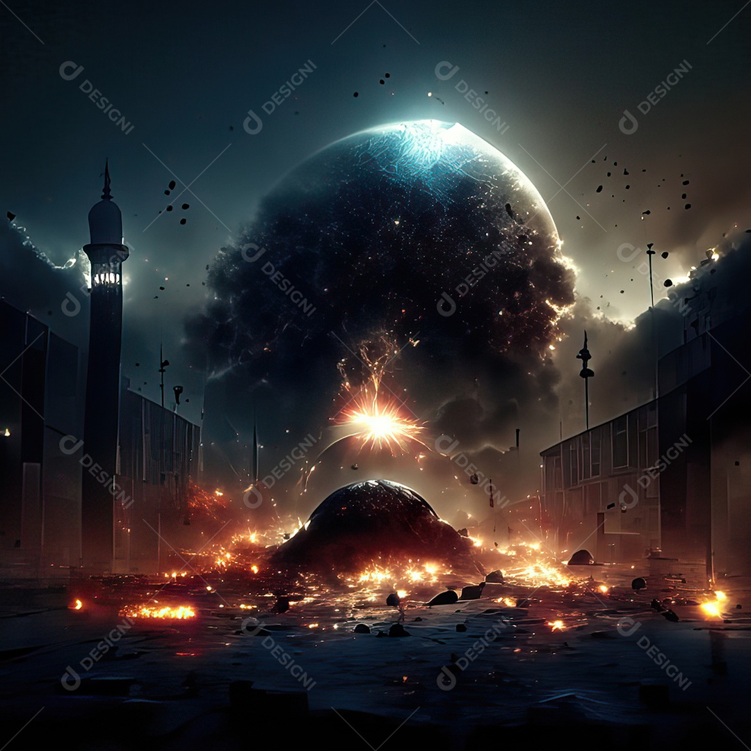 Asteroide atigindo cidade