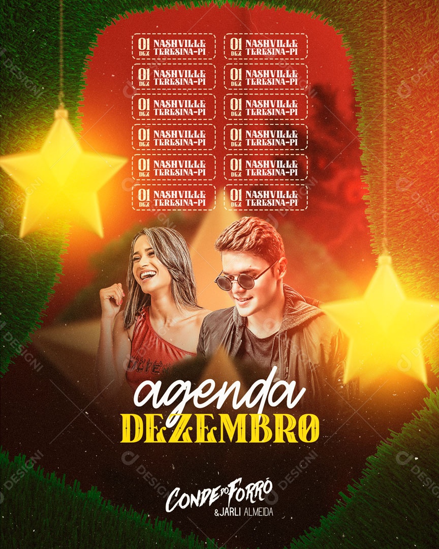 Social Media Flyer Feed Agenda Dezembro Conde Do Forró PSD Editável