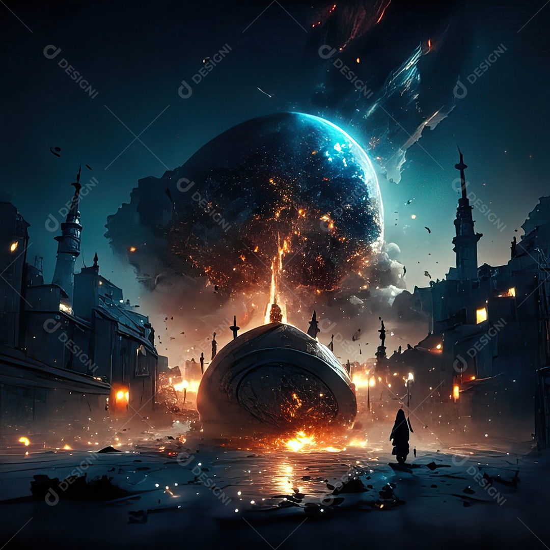 Asteroide atigindo cidade