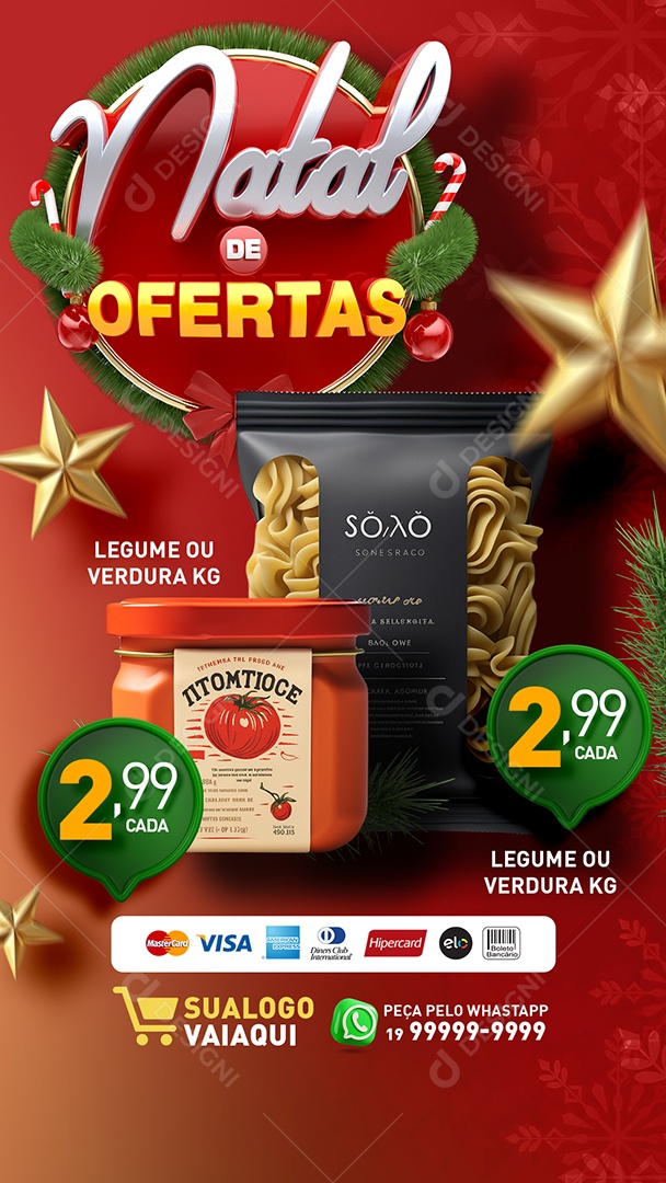 Story Tabloide Natal De Ofertas Molho de Tomate Macarrão Social Media PSD Editável