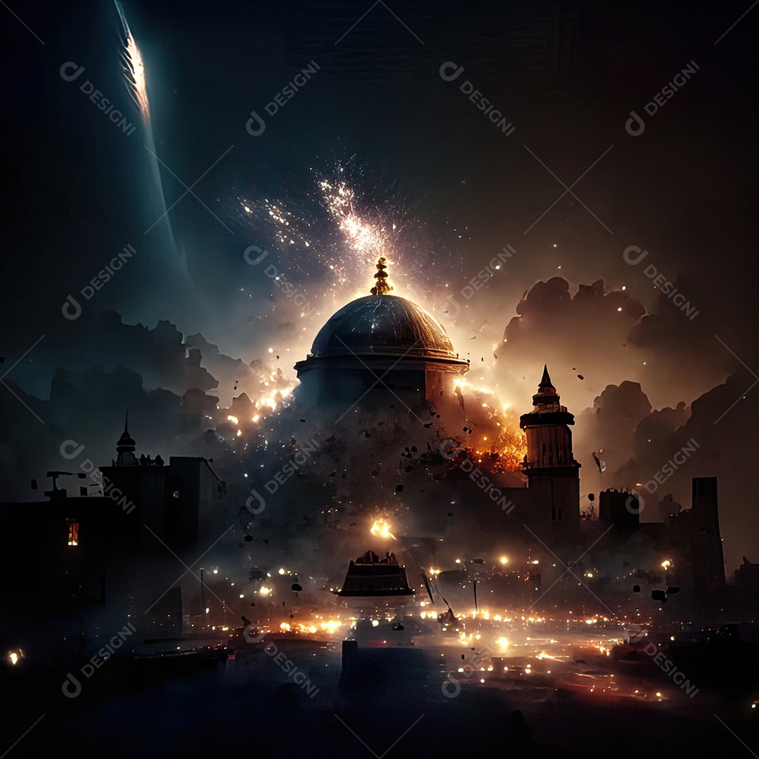 Asteroide atigindo cidade