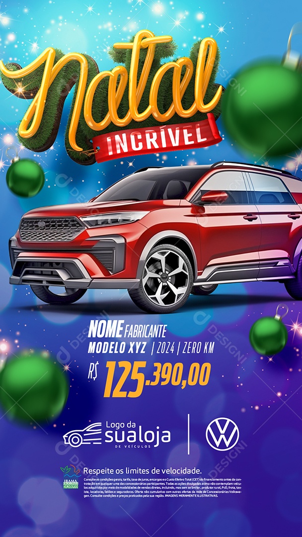 Story Tabloide Natal Incrível Concessionária Carros Novos e Seminovos Social Media PSD Editável
