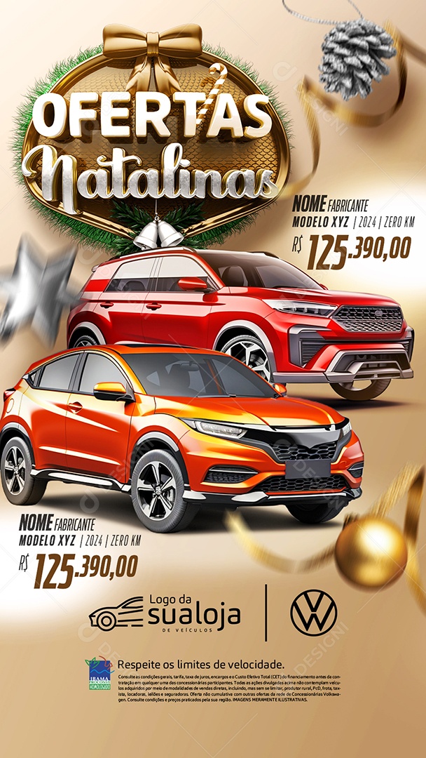 Story Tabloide Ofertas Natalinas Concessionária Carros Novos e Seminovos Social Media PSD Editável