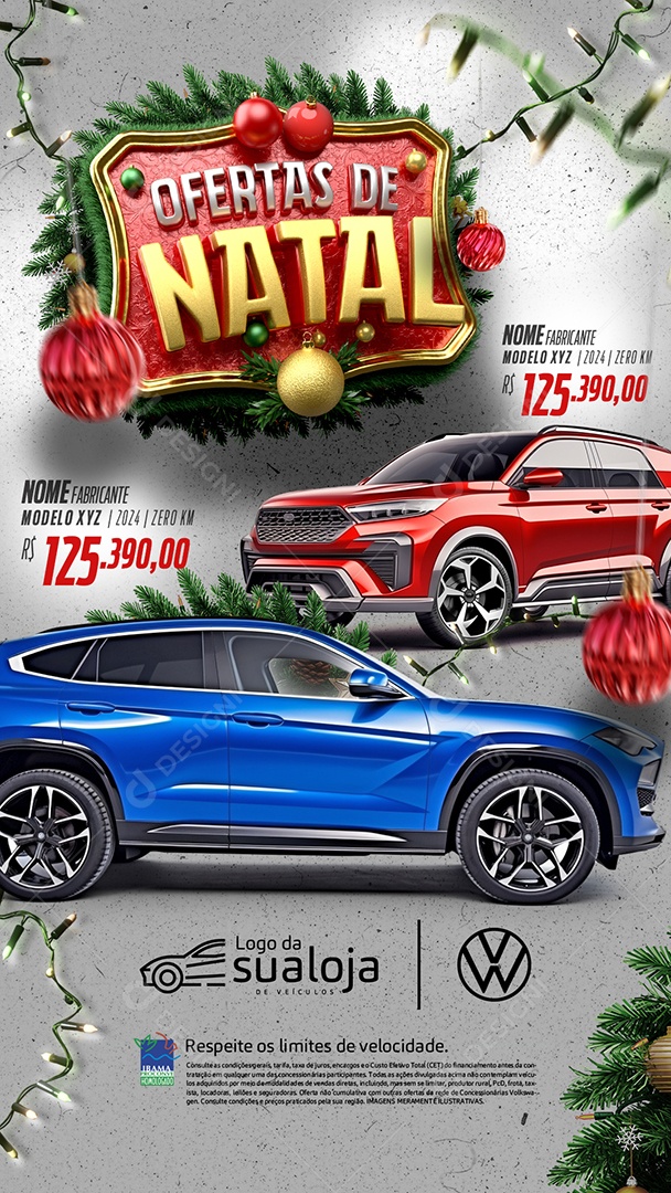 Social Media Story Tabloide Ofertas de Natal Concessionária Carros Novos e Seminovos PSD Editável