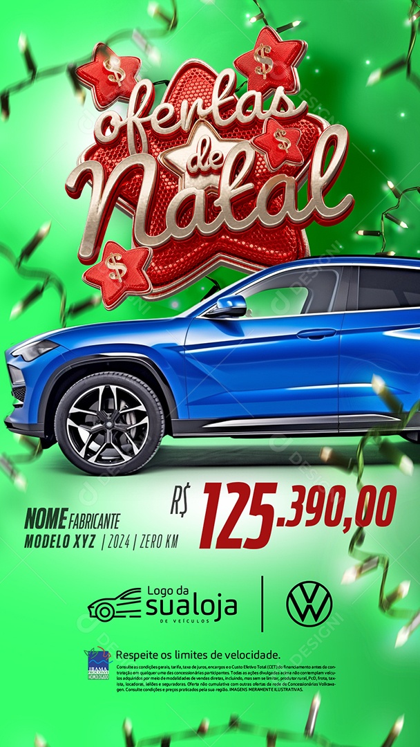 Story Tabloide Ofertas de Natal Concessionária Carros Novos e Seminovos Social Media PSD Editável