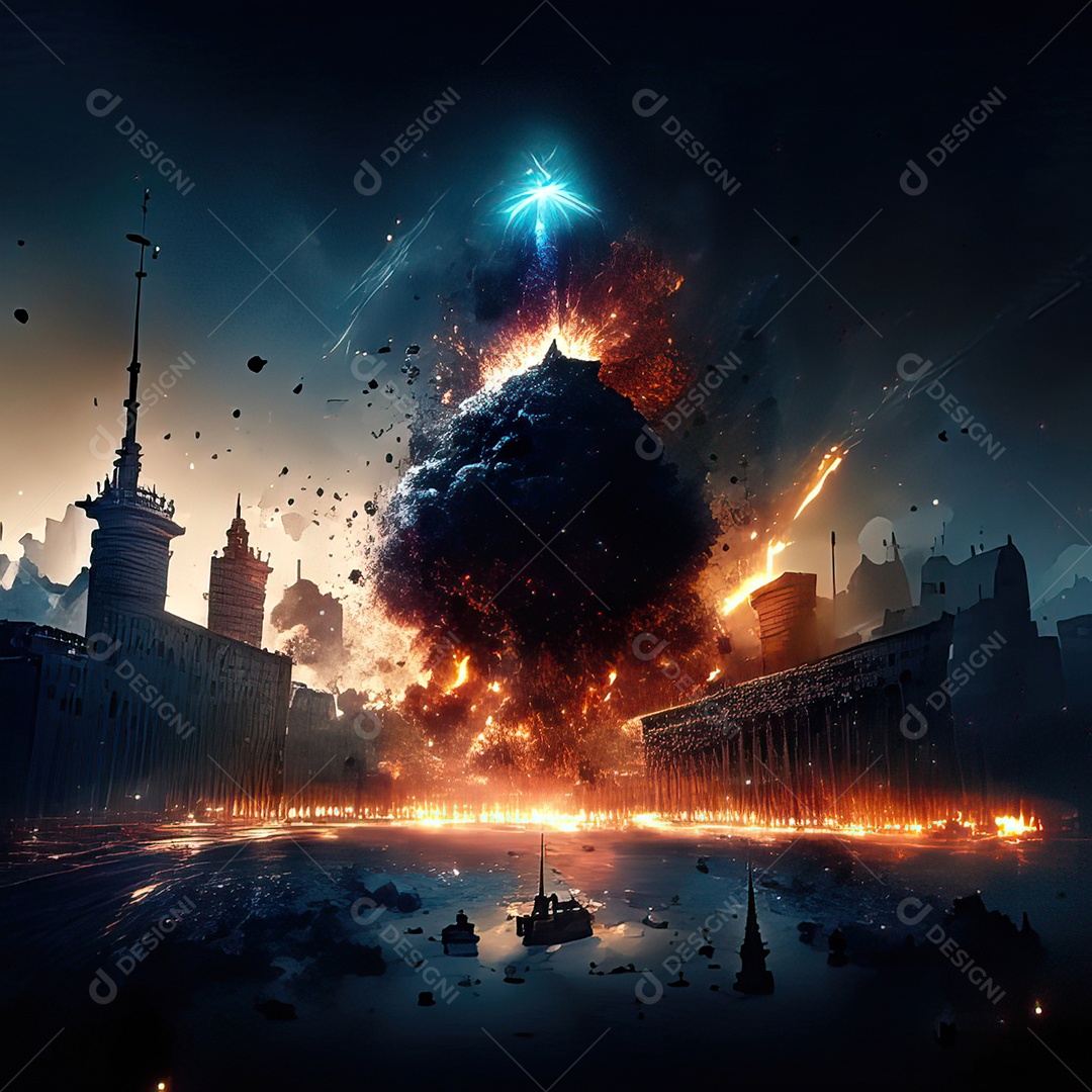 Asteroide atigindo cidade