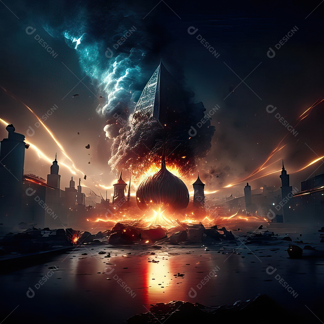 Asteroide atigindo cidade