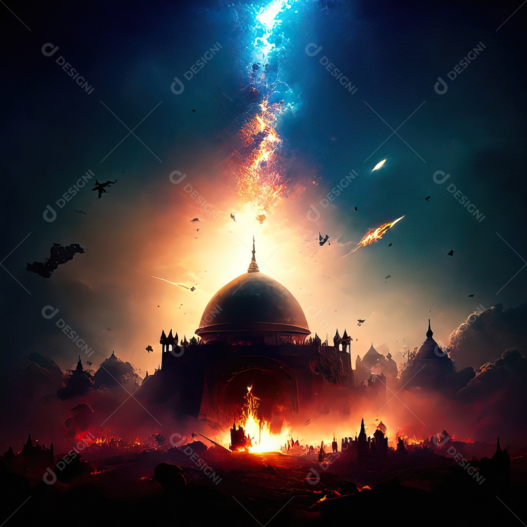 Bismillah illustração sobre mesquita ao fundo