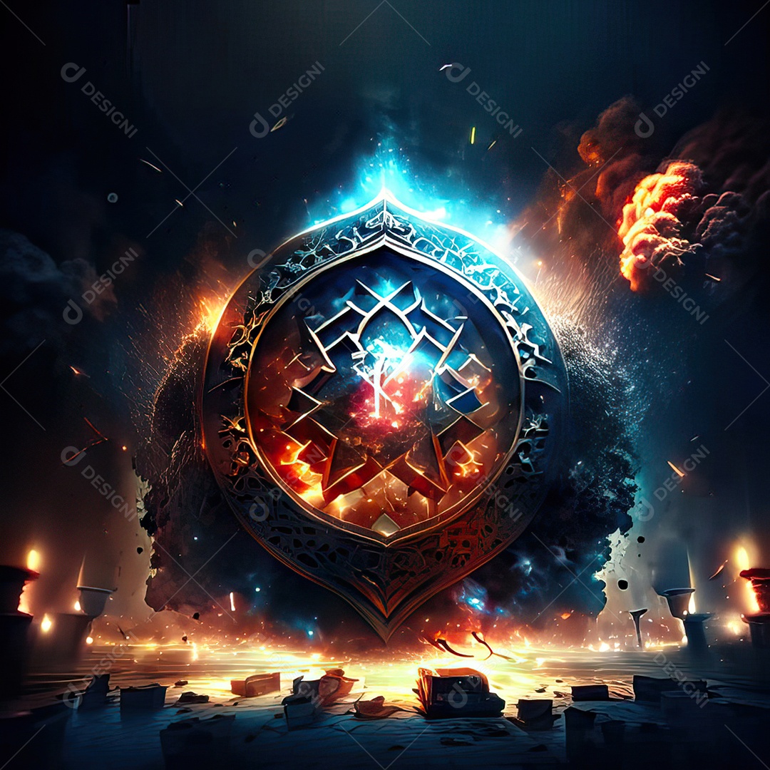 Bismillah illustração sobre mesquita ao fundo