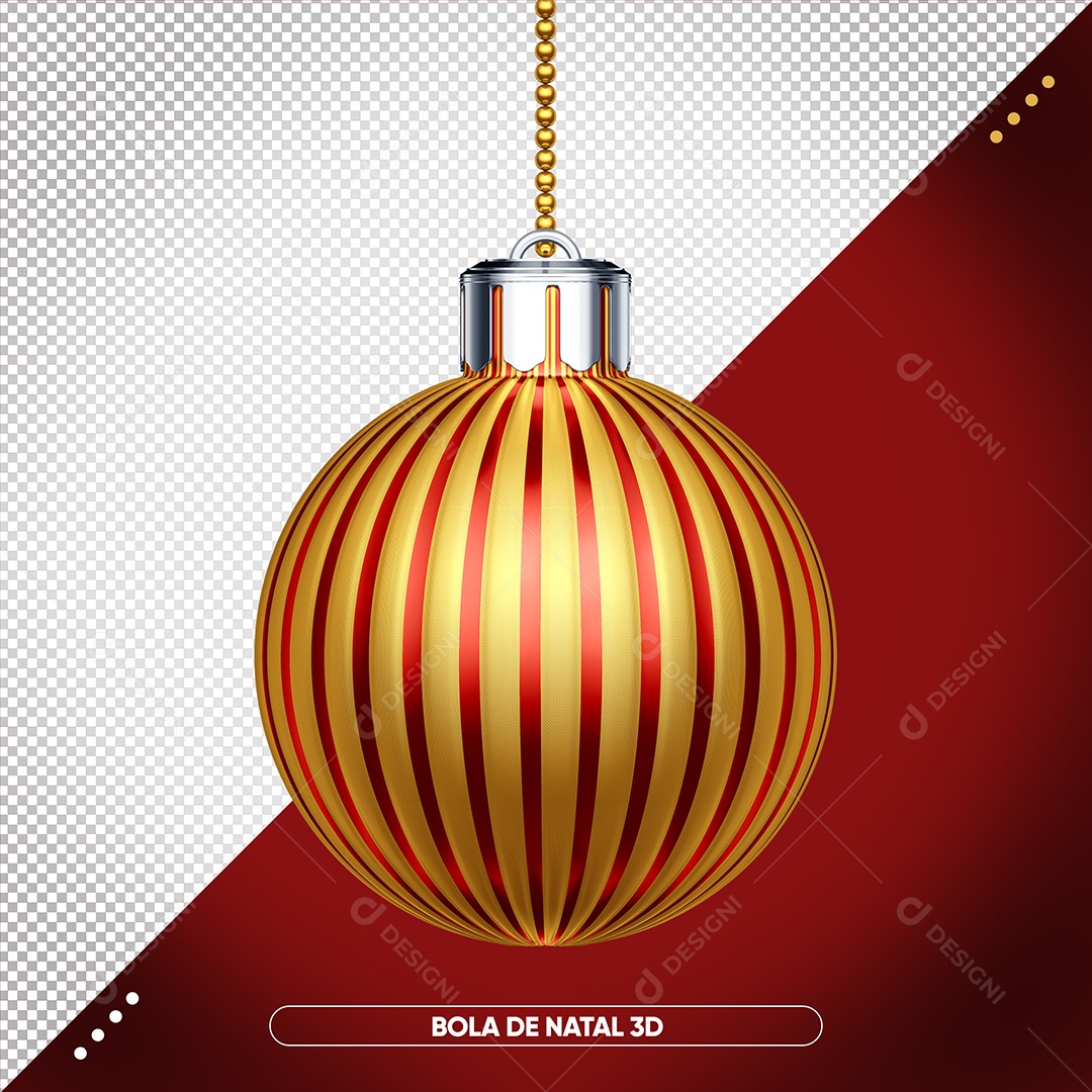 Bola De Natal 3D Amarela e Vermelha Elemento para Composição PSD