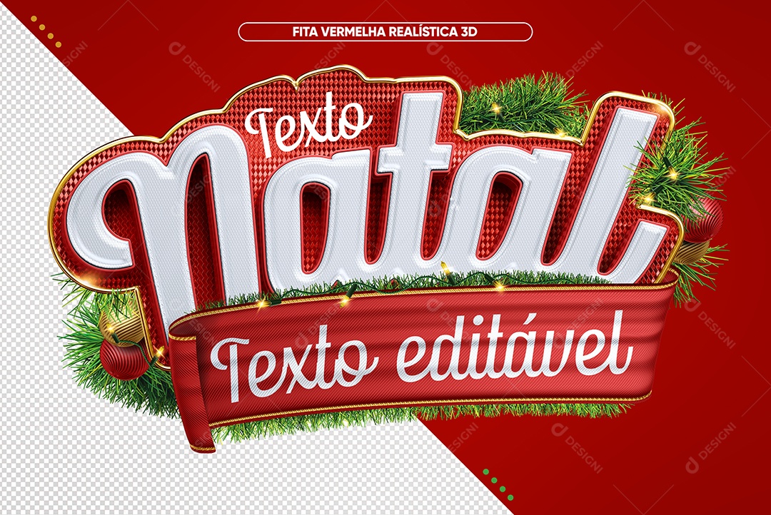 Natal Texto Editável Selo 3D Vermelho e Branco para Composição PSD