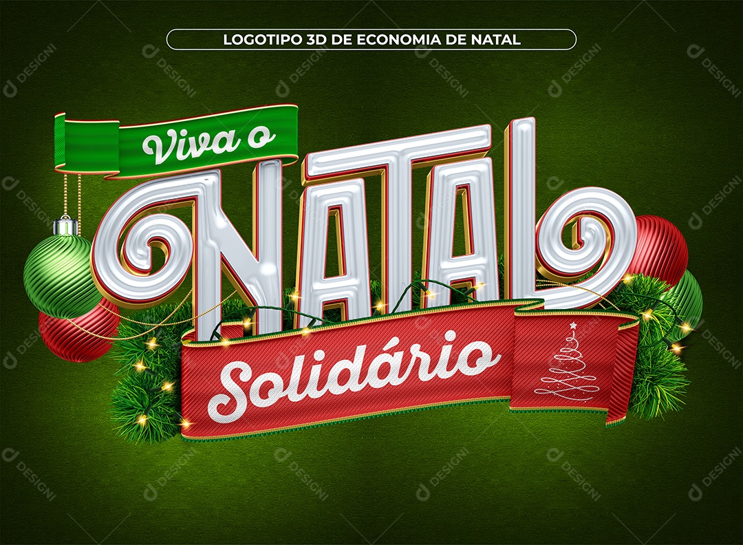 Viva o Natal Solidário Selo 3D Verde Branco e Vermelho para Composição PSD
