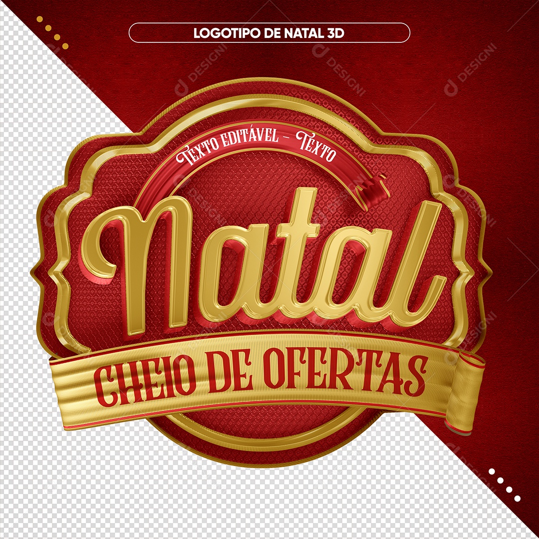 Natal Cheio De Ofertas Selo 3D Vermelho e Dourado para Composição PSD