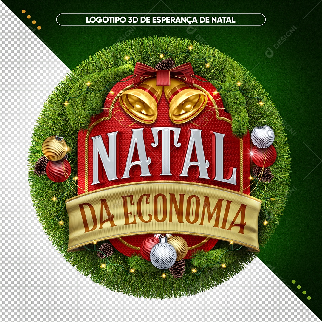 Natal da Economia Selo 3D Branco Dourado e Vermelho para Composição PSD