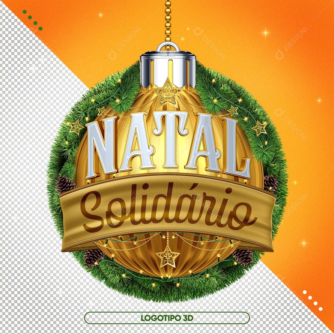 Natal Solidário Selo 3D Dourado e Branco para Composição PSD