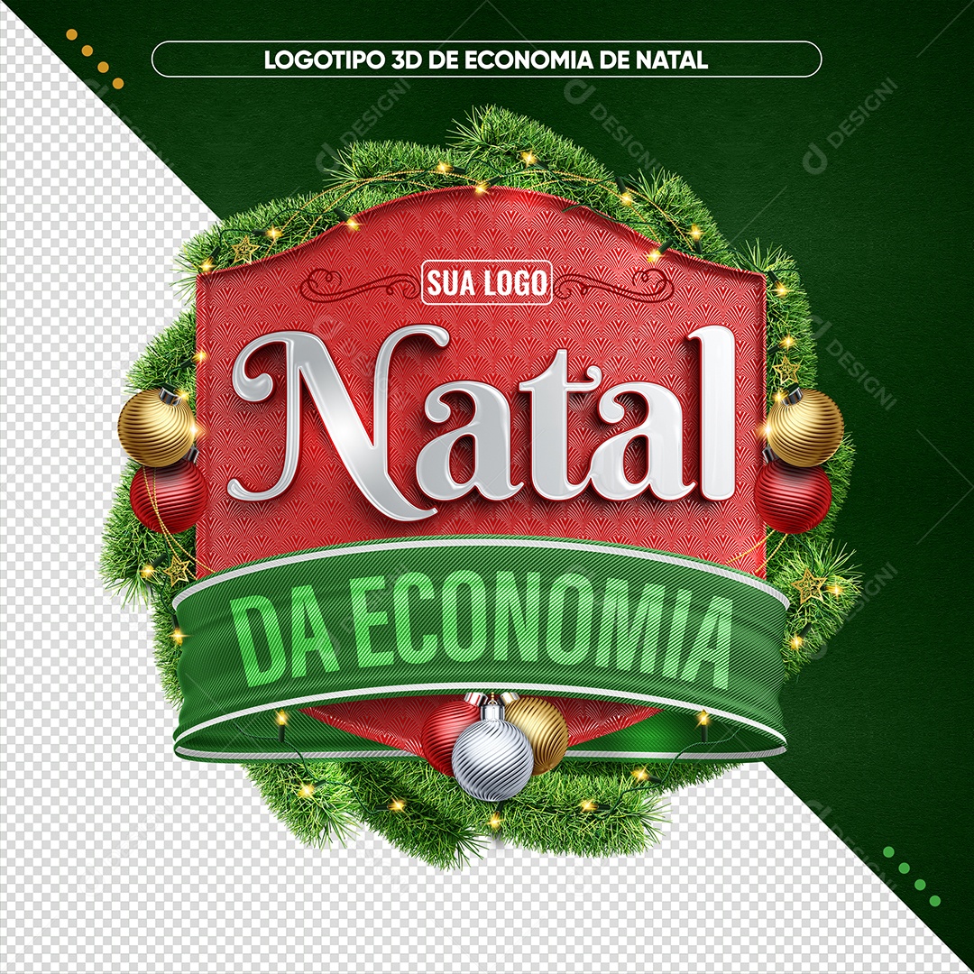 Natal da Economia Selo 3D Vermelho Verde e Branco para Composição PSD