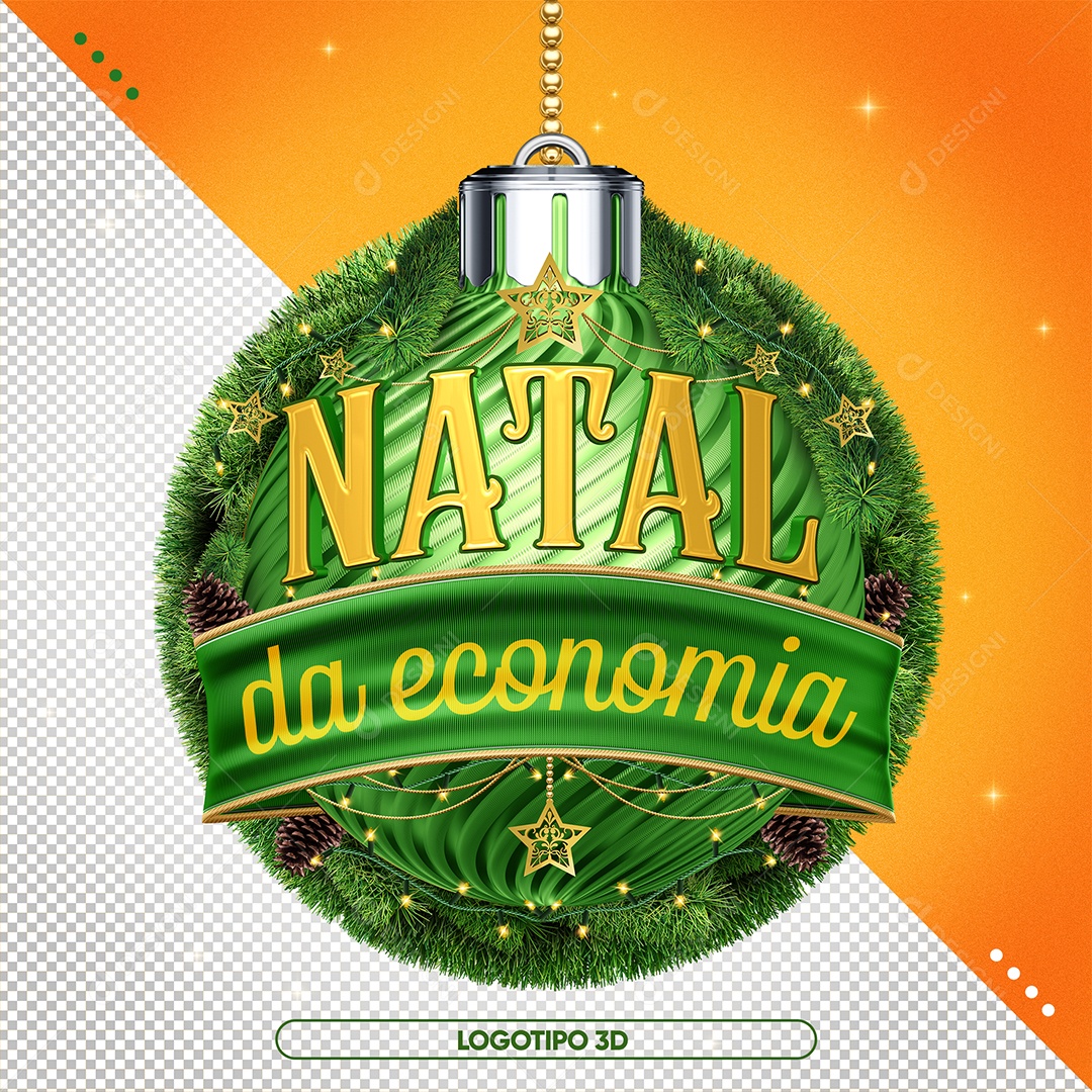 Natal da Economia Selo 3D Verde e Amarelo para Composição PSD