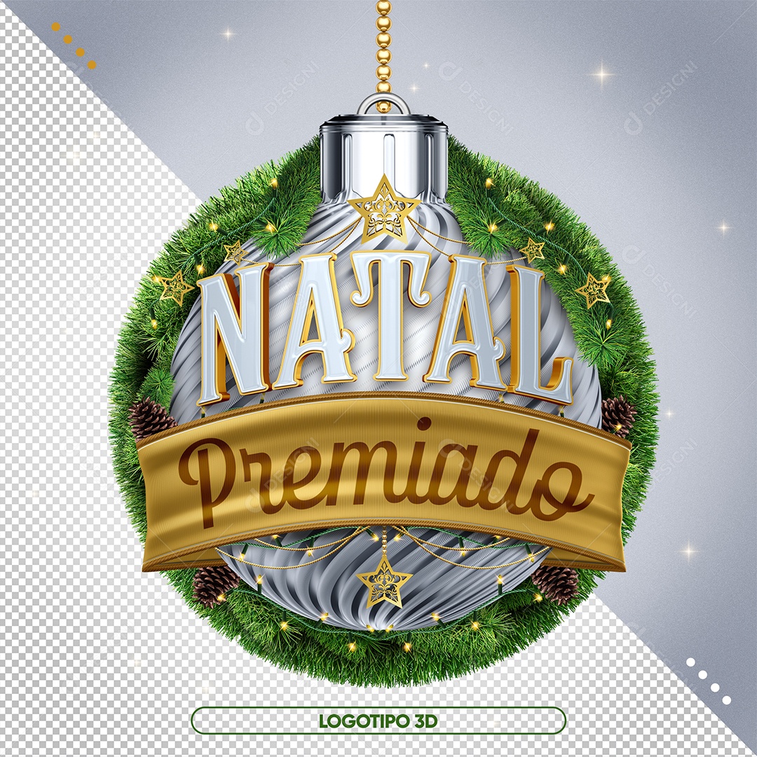 Natal Premiado Selo 3D Dourado e Branco para Composição PSD