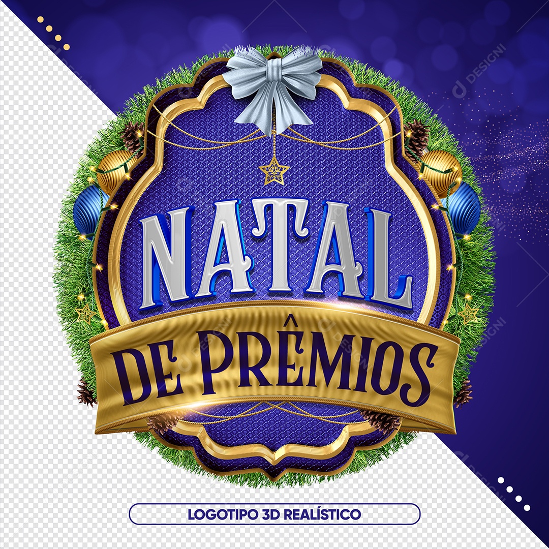 Natal de Prêmios Selo 3D Azul Amarelo e Roxo para Composição PSD