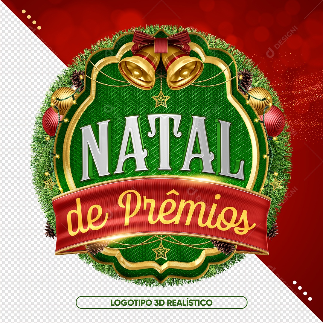 Natal de Prêmios Selo 3D Verde Amarelo e Vermelho para Composição PSD