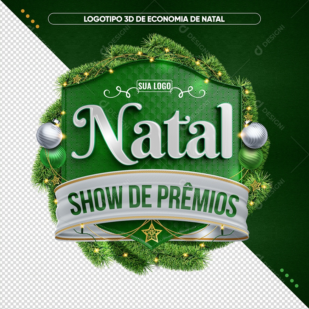 Natal Show De Prêmios Selo 3D Verde e Branco para Composição PSD