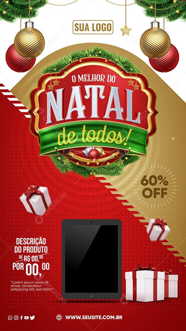 Story Loja de Eletrônicos O Melhor Do Natal de Todos Tablete 60% Off Social Media PSD Editável