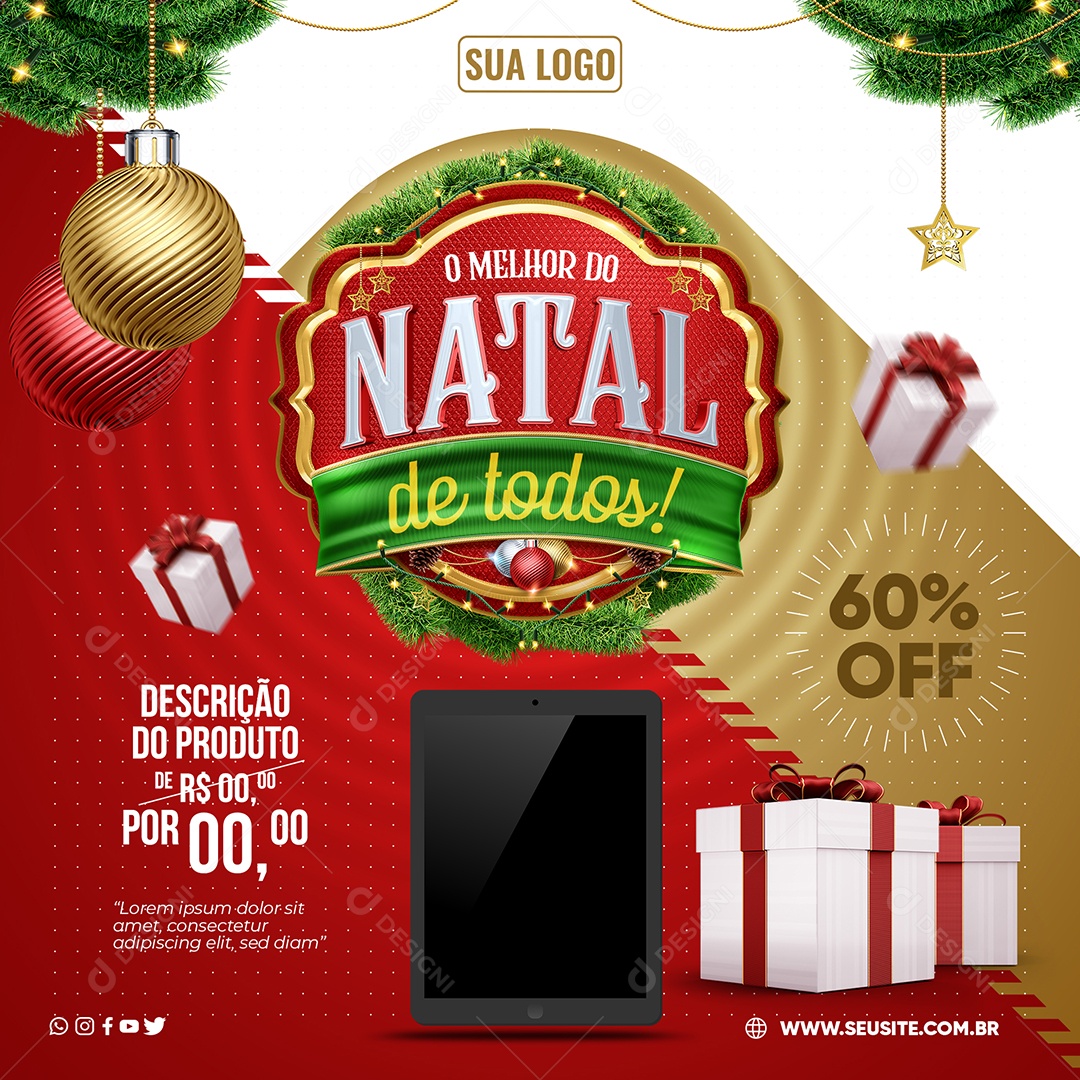 Loja de Eletrônicos O Melhor Do Natal de Todos Tablete 60% Off Social Media PSD Editável