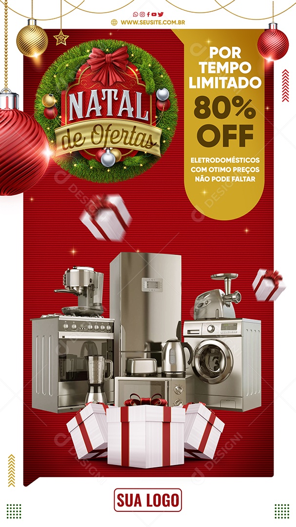 Story Loja De Eletrodomésticos Natal de Ofertas por Tempo Limitado 80% Off Social Media PSD Editável