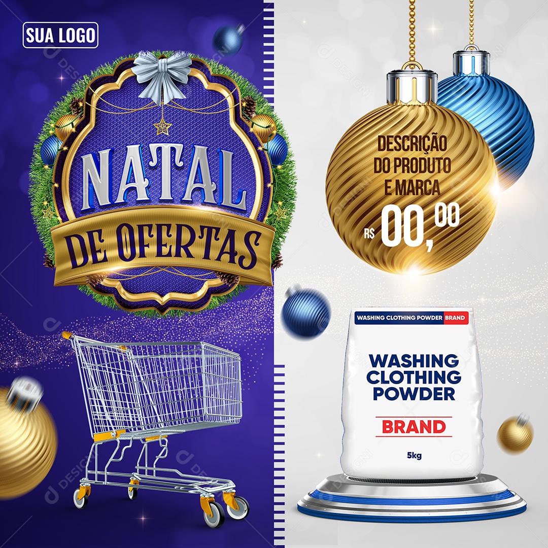 Supermercado Natal de Ofertas Carrinho de Compra Produto Social Media PSD Editável