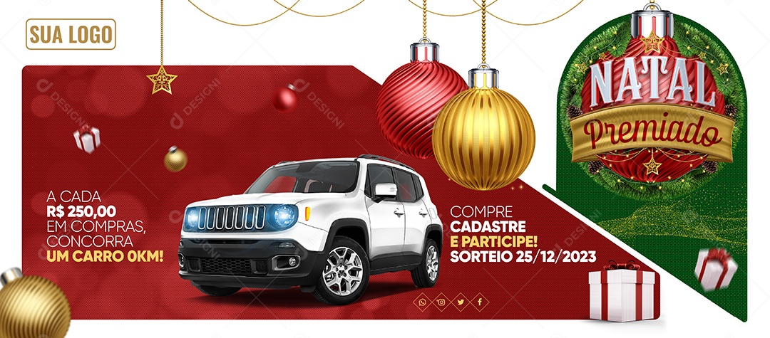 Banner Concessionária Natal Premiado A Cada 250 em Compras Concorra um Carro 0Km Social Media PSD Editável