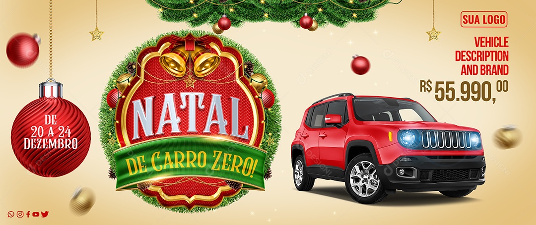 Banner Concessionária Natal De Carro Zero Social Media PSD Editável
