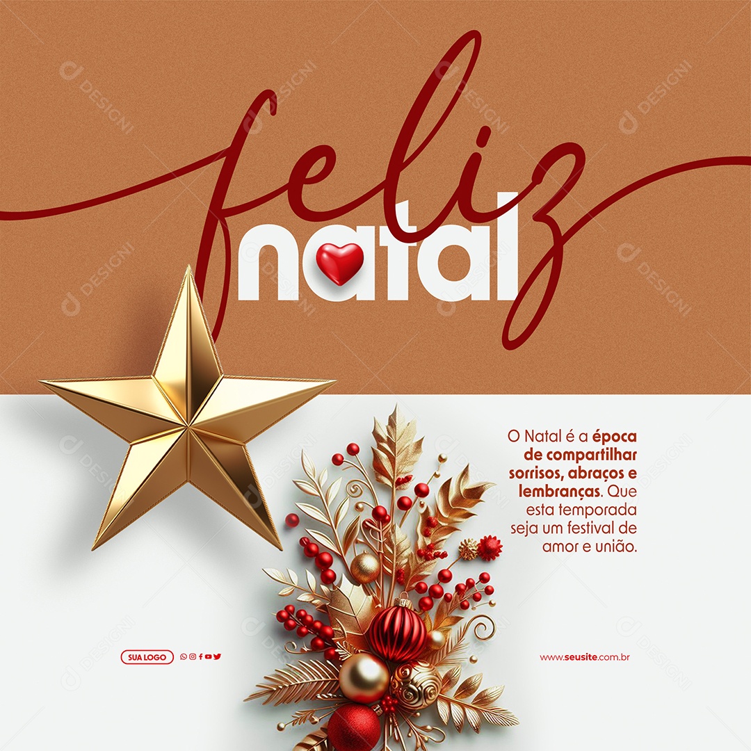 Feliz Natal Sorrisos Abraços e Lembranças Social Media PSD Editável