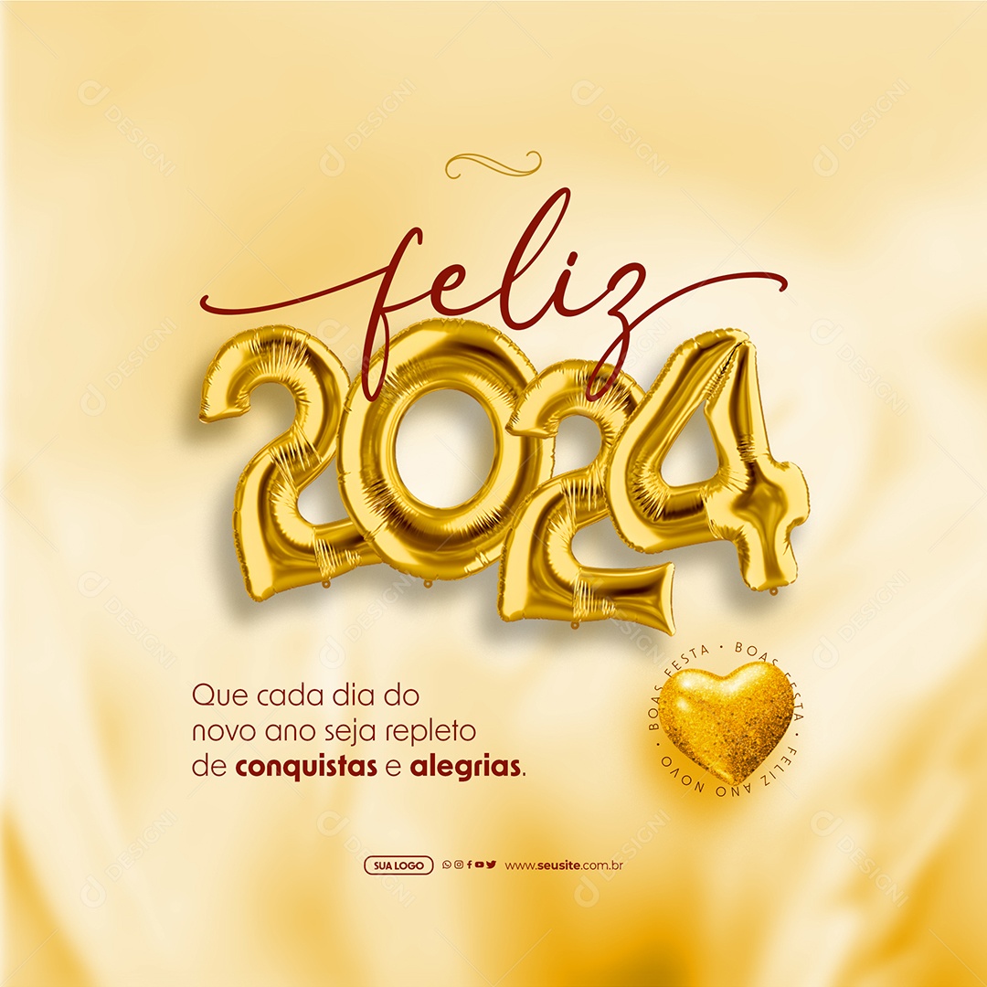 Social Media Feliz 2024 Repleto De Conquistas e Alegrias PSD Editável