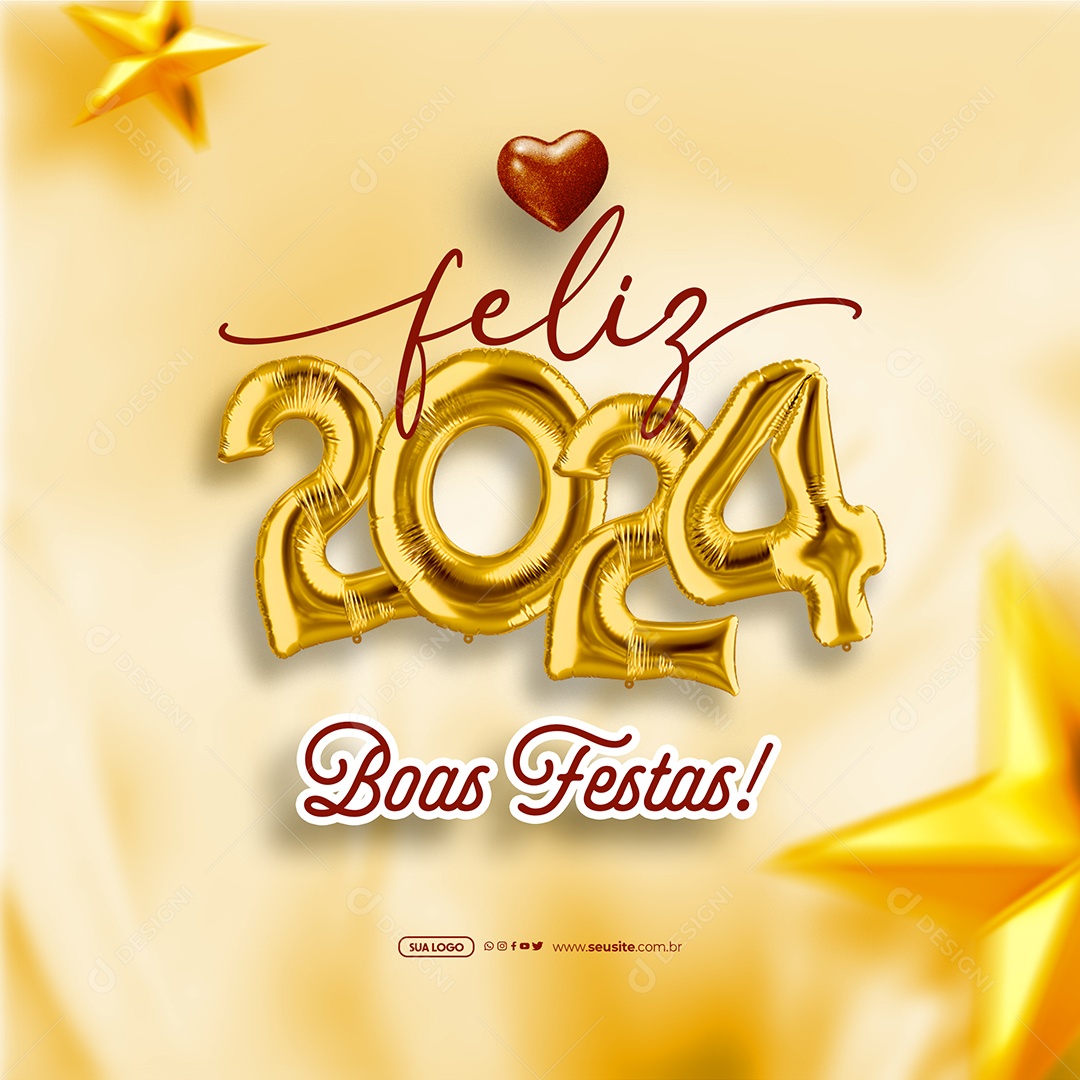 Social Media Feliz 2024 Boas Festas Ano Novo PSD Editável