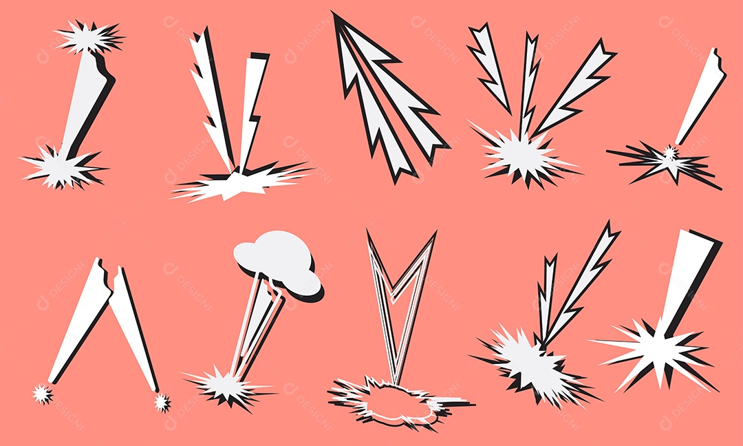 Conjunto de Trovão Raio Pop Art Quadrinhos Discurso Vetor EPS