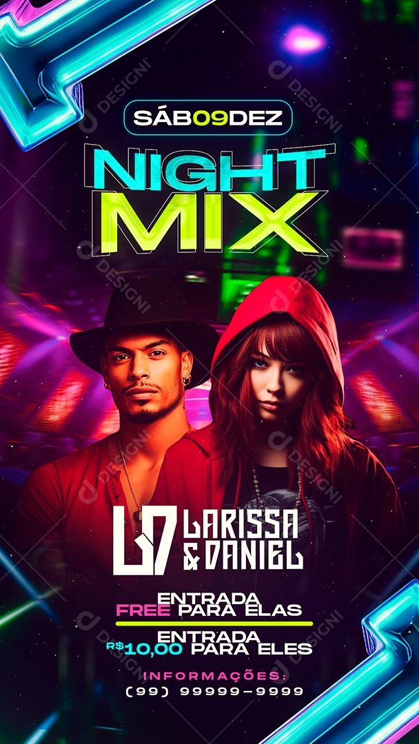 Story Flyer Night Mix Larissa & Daniel Social Media PSD Editável