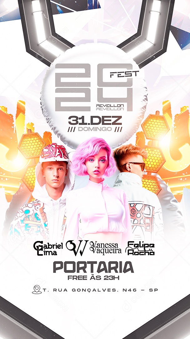 Story Flyer Fest Réveillon 2024 Gabriel Lima Vanessa Vaqueira Felipe Rocha Social Media PSD Editável