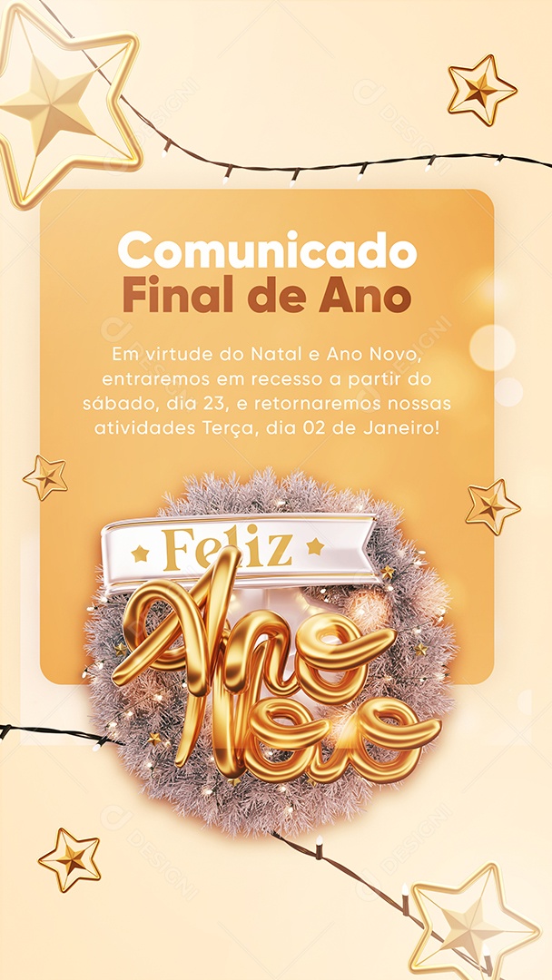 Social Media Story Comunicado Final De Ano Feliz Ano Novo PSD Editável