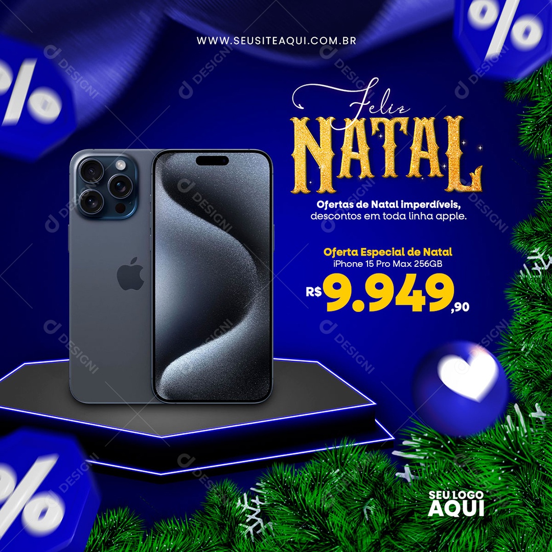 Feliz Natal Ofertas Imperdíveis Descontos  em toda Linha Apple Social Media PSD Editável